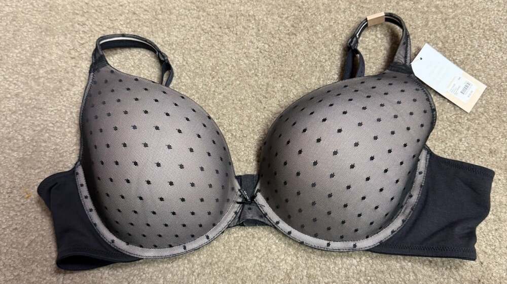 Cacique 44C Lane Bryant Cotton Boost Plunge Mesh Overlay Pattern NWT Black Nude